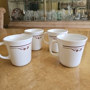 Vintage Brown Flower Corning Ware Melody Coffee Mugs / Cups Set of 4‎